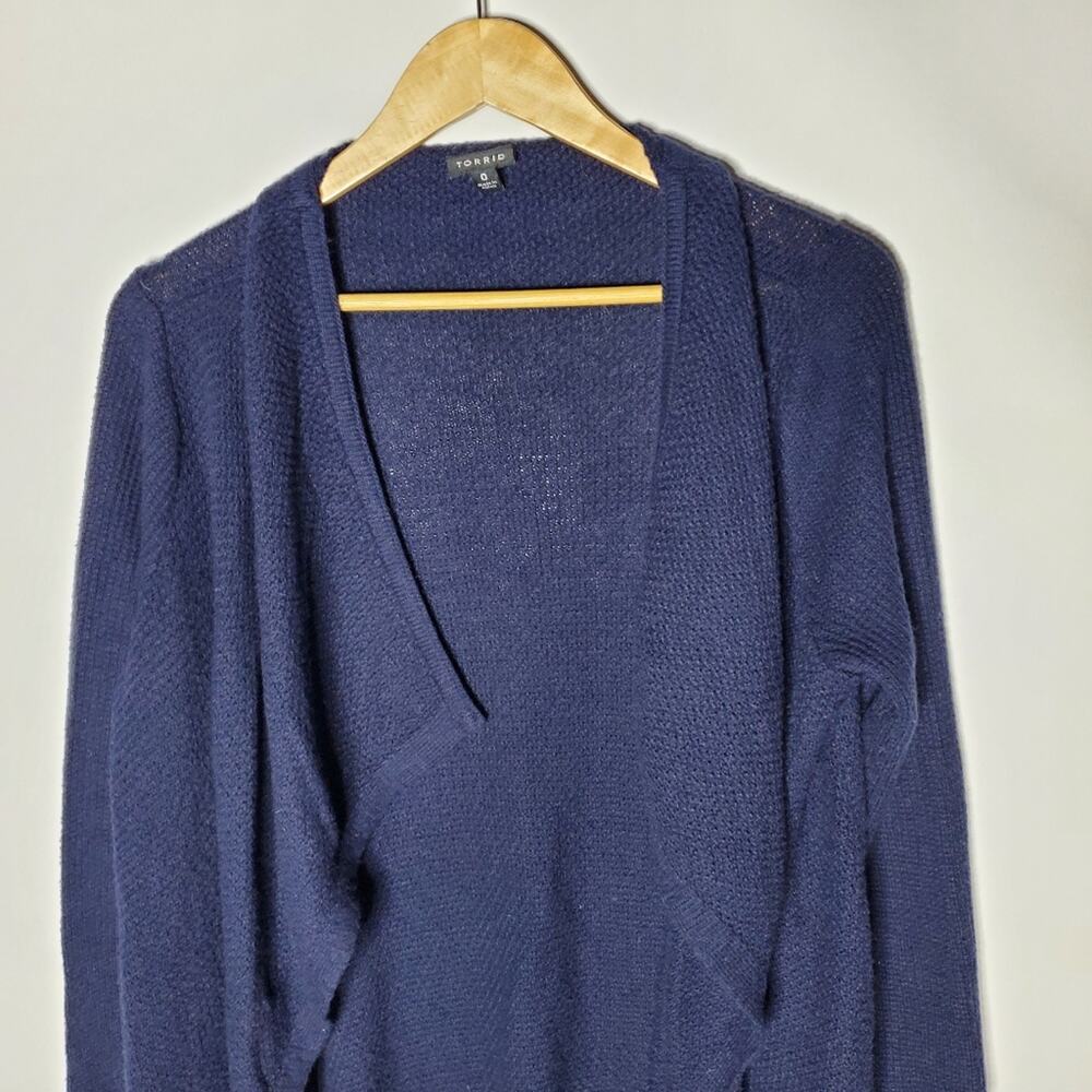 Torrid drape front dark blue waffle knit cardigan sweater Size 0 -Large